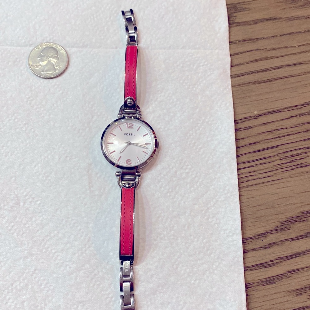 Fossil-Georgia Stainless Steel and Pink Leather Ladies Watch